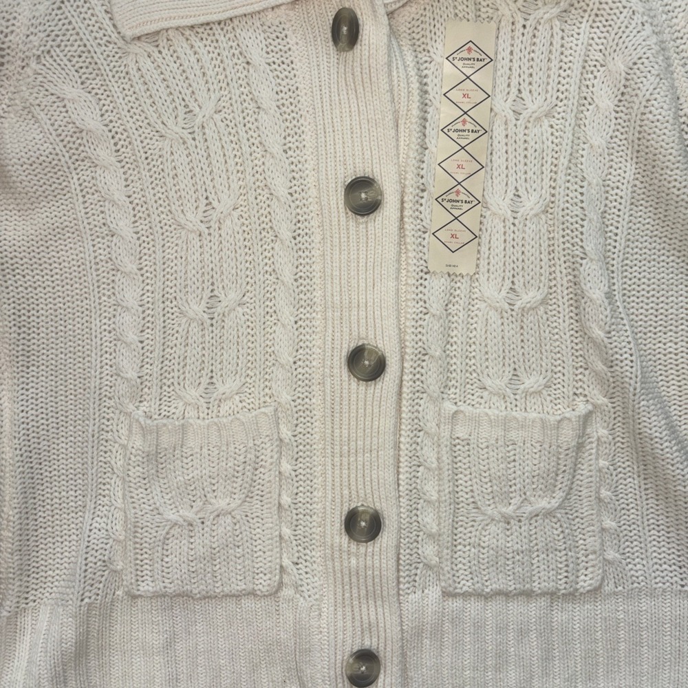 NEW St John's Bay Women's Ivory  Cardigan Sweater Button Down Collared Size XL - Picture 3 of 9